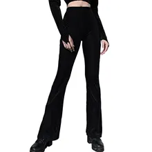 

Women's Retro Fashion Flared Trousers Fall High Waist Elastic Band Casual Suede Ribbed Loose Trousers