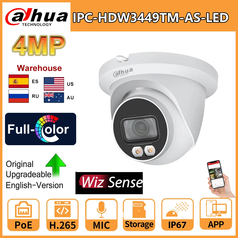 Dahua Full Color IP Camera 4MP IPC HDW3449TM AS LED Built in Mic Warm