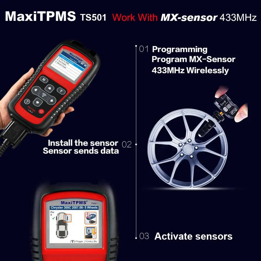 Autel TS501 TPMS датчики давления в шинах активировать и инструмент для декодирования