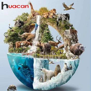 

Huacan Full Drill Square/round Diamond Painting Animals Wall Stickers Mosaic Bear Embroidery Elephant Home Decoration