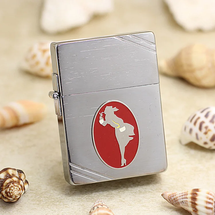 

Genuine Zippo oil lighter copper Mirror Girl in the wind cigarette Kerosene lighters Gift With anti-counterfeiting code 28729