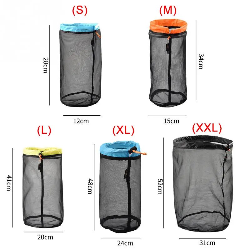 MENFLY Mesh Storage Bag Lightly Organize Sack Camping Hiking Compression Bags Travel Accessories Polyester Drawstring Pocket