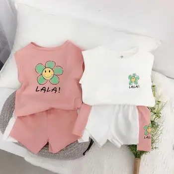 

2020 new girls 2 pcs set t-shirt+shorts fashion summer cotton girls suit 2-7 years HV220