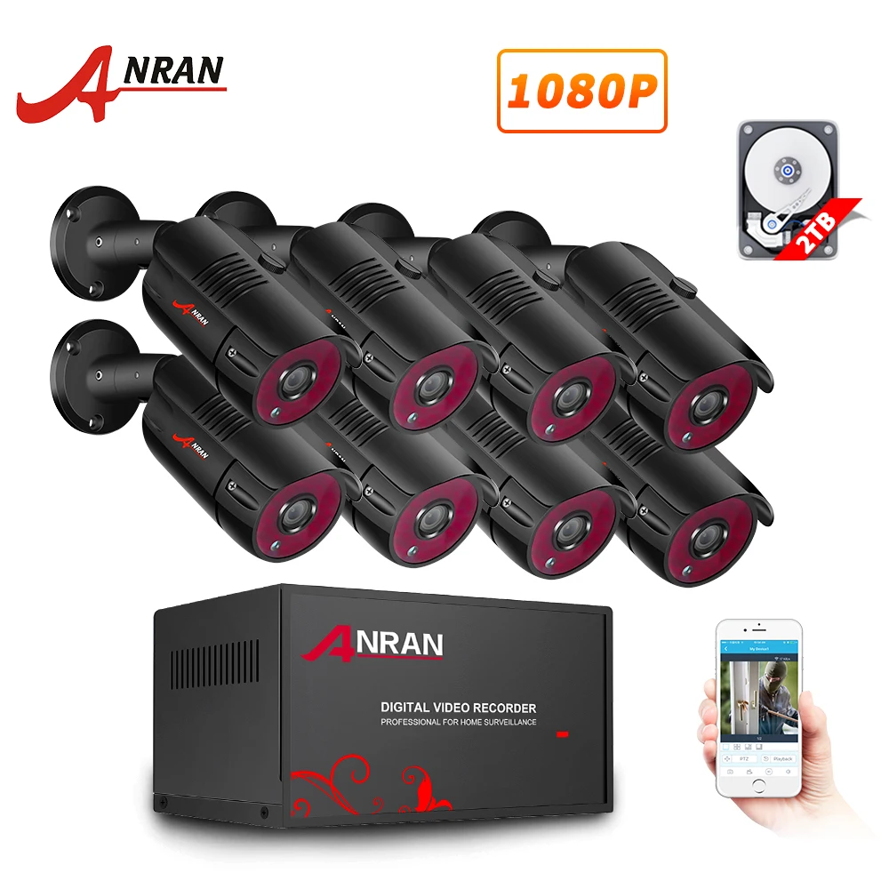 ANRAN AHD DVR CCTV камеры безопасности Системы 1080P ИК Ночное видение AHD Камера Системы в закрытом помещении и на открытом воздухе 8CH видеорегистратор видеонаблюдения Системы