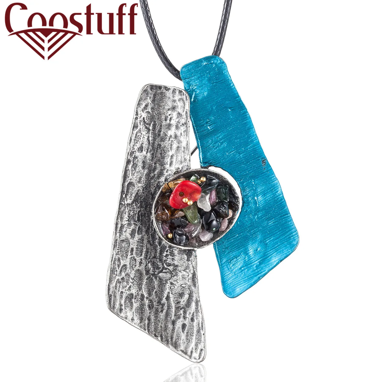 

2019 new Vintage Long Necklace Jewelry statement necklaces & pendants Antique Blue Irregular Colorful Pendant