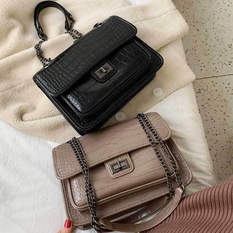 

Bag with Chain Women's Shoulder Oblique Bag Large Capacity Crocodile Stone Pattern Korean-style Fashion Winter on New Style Fash