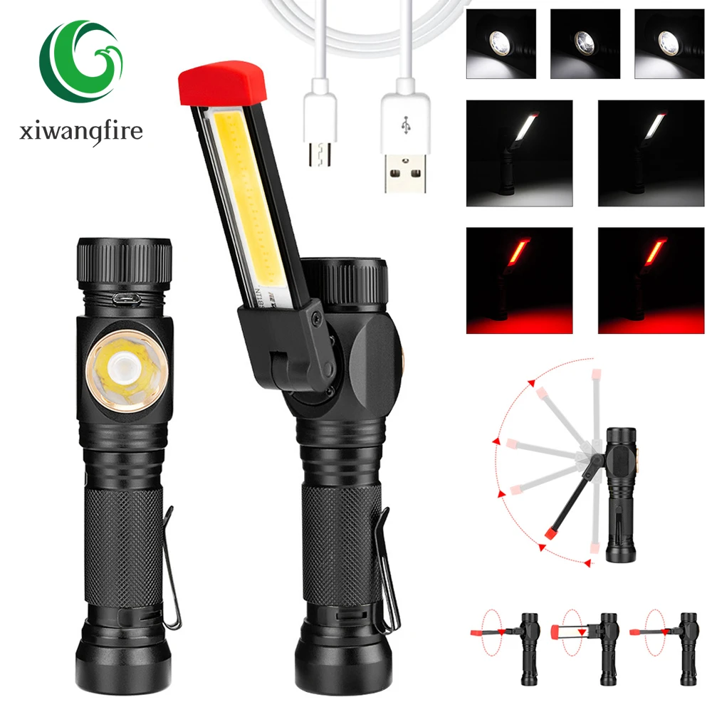 

Multifunction Work Light Bar Flashlight Torch USB Rechargeable Magnetic Spot Light Lanterna Hanging Hook Lamp Outdoor Camping