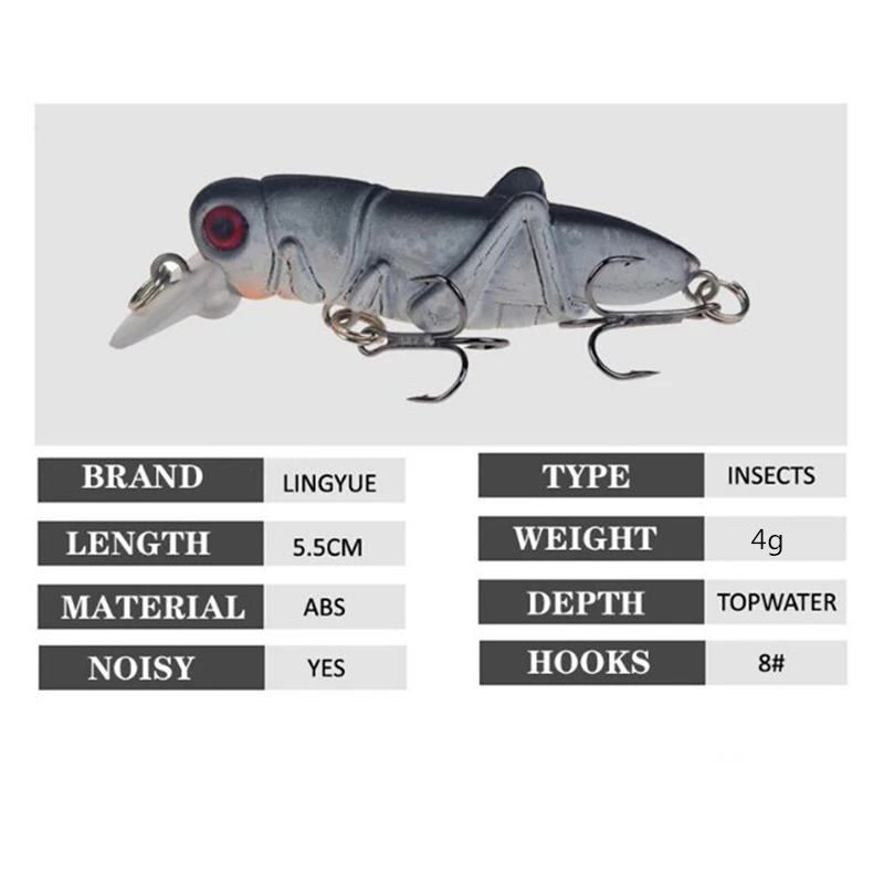 Insect Fishing Lures Grasshopper Flying Wobbler 5.5cm 4g Isca Artificial Crankbait for Carp Fishing Hard Baits Bass Pesca