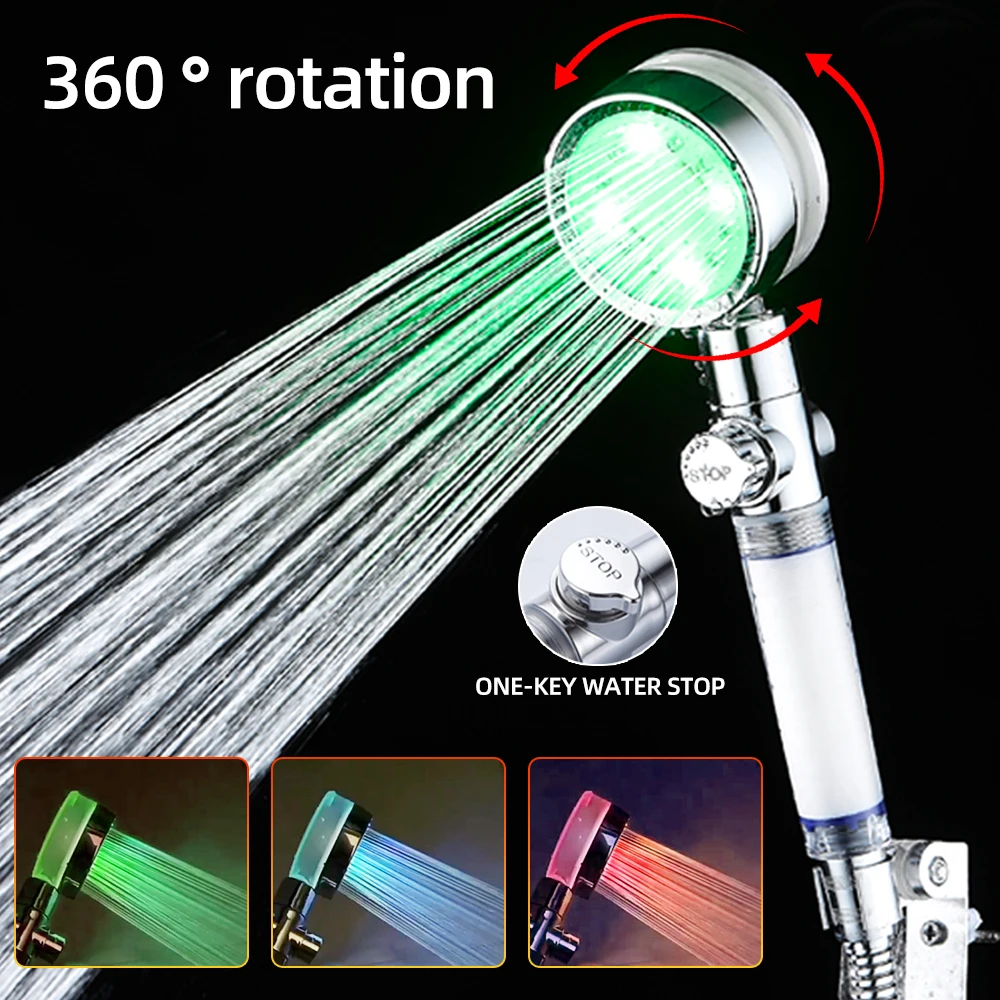 Turbo Rotating Shower Head Water Saving Flow 360 Degrees Rotating with Small Fan High Pressure