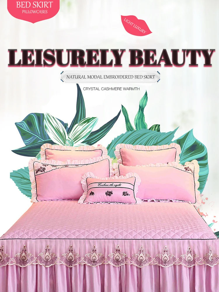 Description Picture 2 of itemLace Bed Sheet Sets Home Cute Bed Sheets Queen/King Size Bedspread Cotton Warm Cushion Bed Skirt 1/3 Pcs Bed Sheets