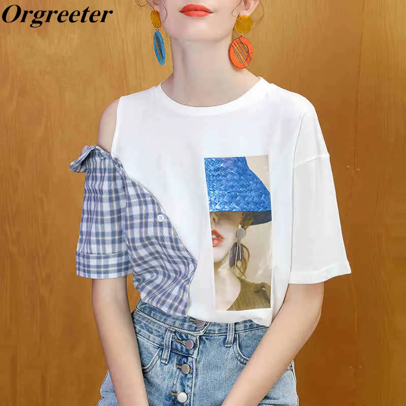 Женская футболка с короткими рукавами INS Fashion лето 2020 имитация двух частей