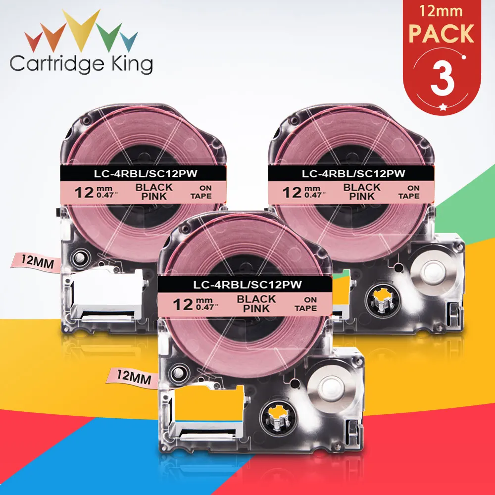 

3PK Black on Pink Label Tape Replace for Epson Label Maker Typewriter Labeller for LW-600P LW-K400 Printer SC12PW LK-4RBL 12mm