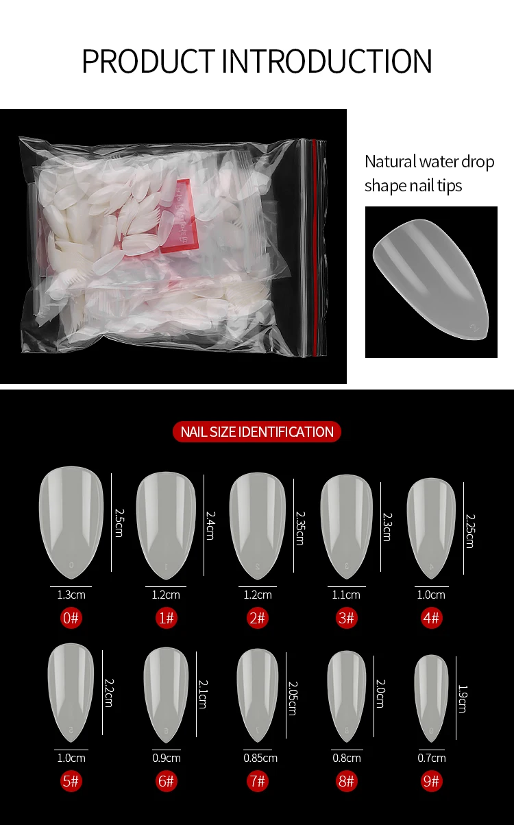 500 шт капля воды полное покрытие кончик Удлинение Длинные Поддельные кончики для дизайна ногтей чистые натуральные накладные кончики для ногтей полимерные кончики для маникюра