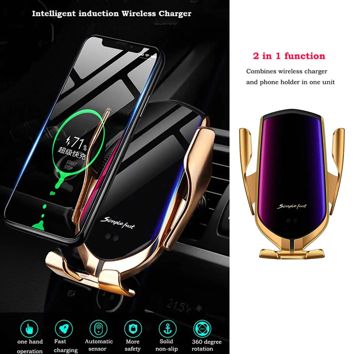 Automatic Clamp Car Wireless Charger 10W Quick Charge GPS Mount for Iphone XR XS For Huawei P30Pro Infrared Sensor Phone Holder