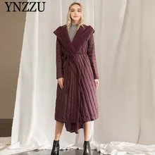 Необычный женский пуховик зимняя тонкая Длинная женское верхняя одежда с капюшоном и поясом свободное теплое пальто YNZZU 9O102 модное элегантное