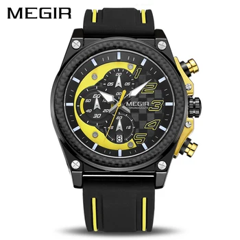 

MEGIR Men Watches Sport Wristwatch Men's Watch Top Luxury Brand Big Dial Quartz Chronograph Man Stainless Steel Date Clock