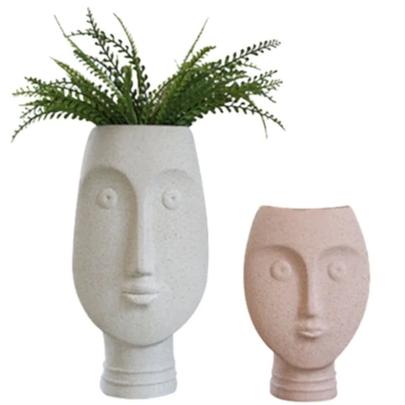 Nordic Ceramic Face Vases Human Head Flower Jar Artistic Pottery Craft
