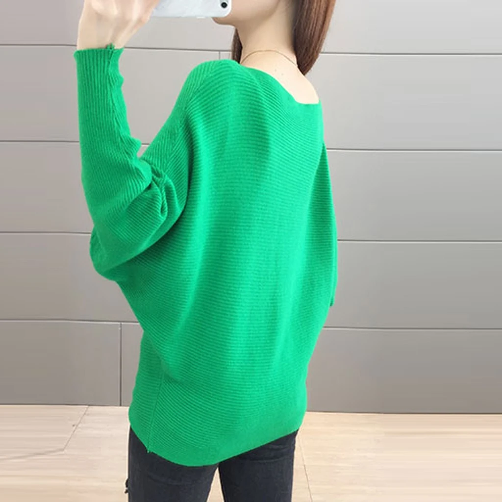 2019 New Arrival Winter Women Tops Casual O-Neck Batwing Sleeve Blouses Autumn Knitted Polka Shirt 903