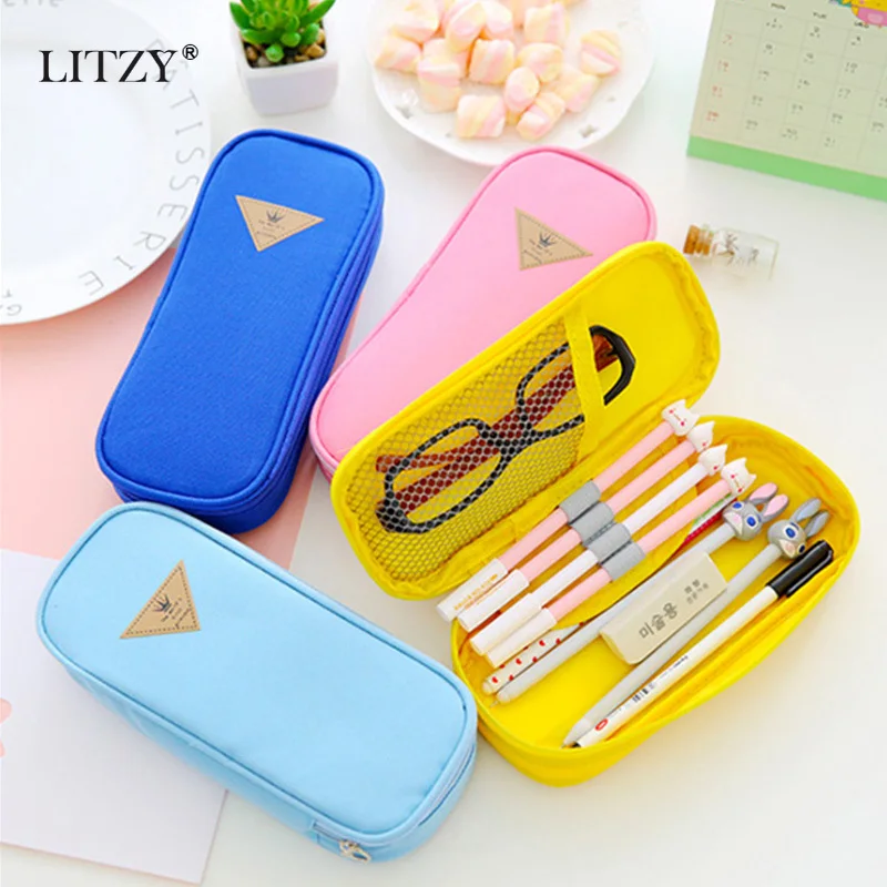 

Simple Candy Color Large-capacity Pencil Case Zipper Bag Multi- function Flip Pencil Bag for Boy Girl School Stationery Supplies