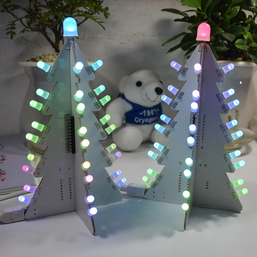 

2020 New Christmas Gift DIY Acrylic 3D LED Full Color Changing Christmas Tree Electronic Learning Kit With acrylic