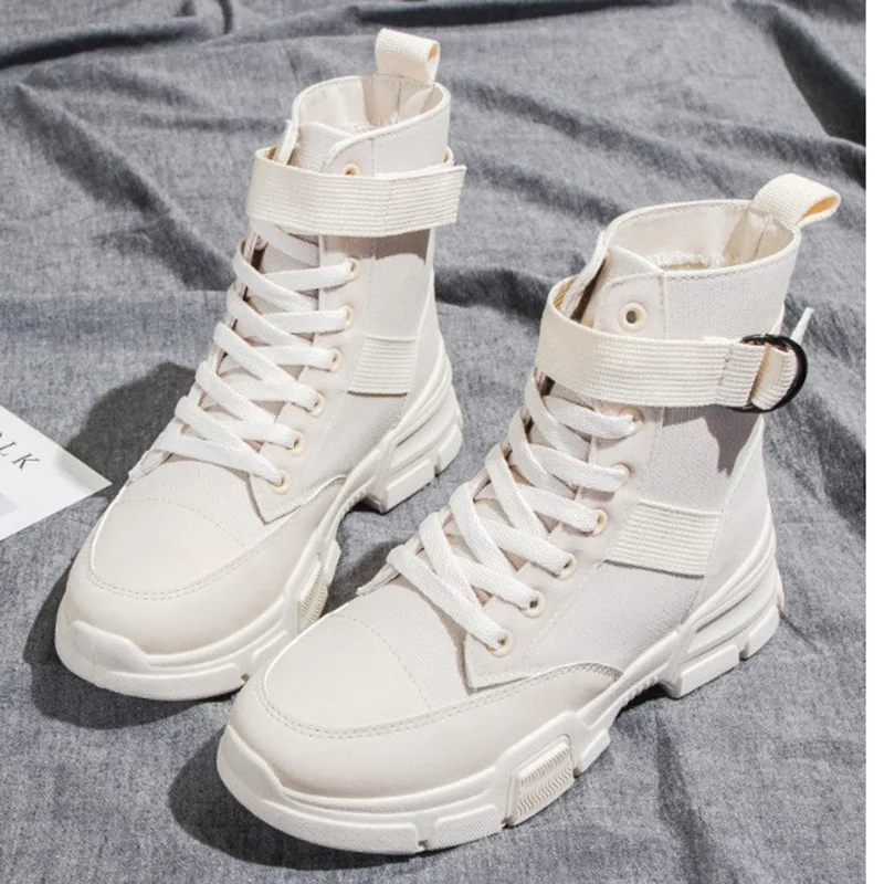 

2019 Autumn Boots Women Ankle Fashion Short Causal Boot Canvas Lace-up Buckle Booten Platform Female Shoes xwx7408