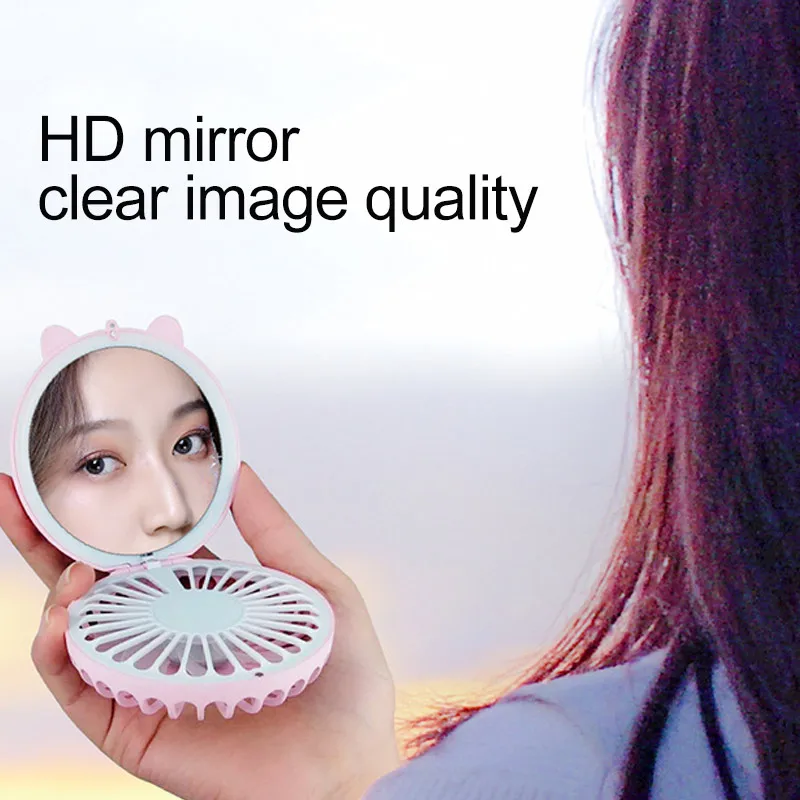 Портативный USB макияж зеркало маленький вентилятор мини складной вентилятор светодиодный заполняющий светильник ручные вентиляторы Зеркало компактное карманное лицо зеркало для губ NS