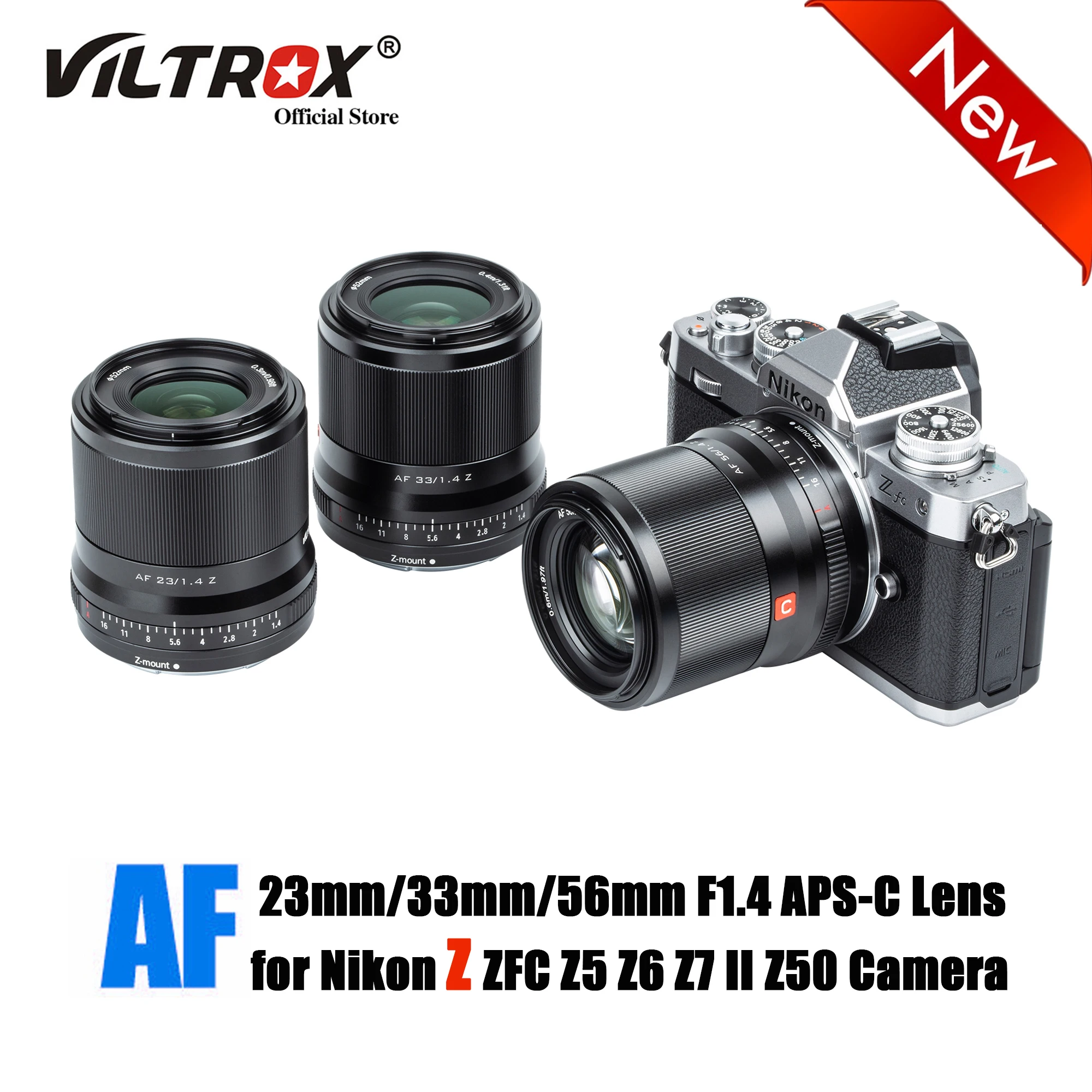

Фотообъектив Viltrox 23 мм 33 мм 56 мм F1.4 для камеры Nikon Z, автофокус, Большая диафрагма, портрет для ZFC Z50 Z6 Z6II Z7 Z9