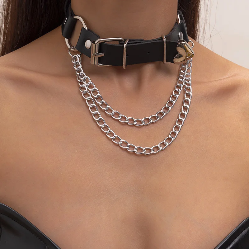 

Black Fashion Leather Choker Women's Goth Punk Chain Sexy PU Leather Rock Bondage Necklace Festival Party Girls Accessories