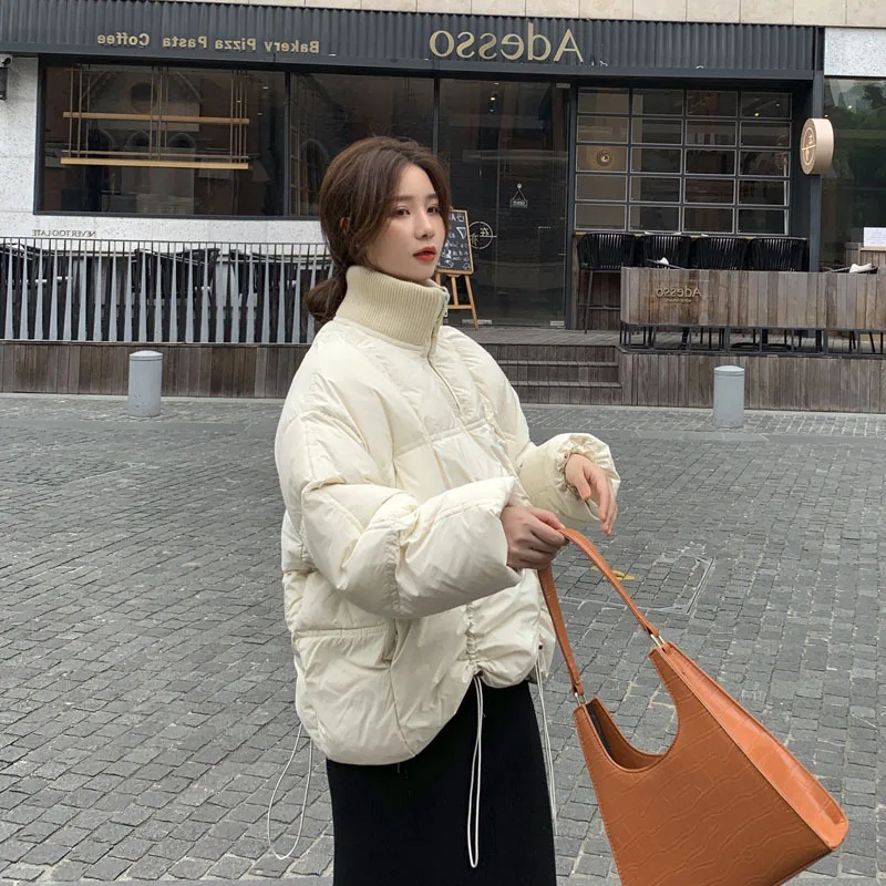 

Photo Shoot 2019 Winter New Style Korean-style Woman Cotton Dress Stand Collar Casual Versatile Drawstring Short Cotton-padded C