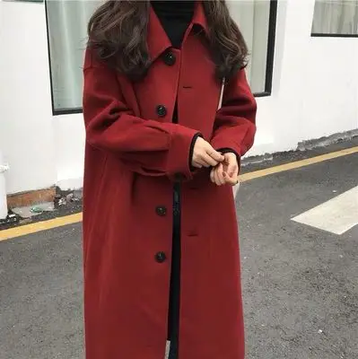 Женское шерстяное пальто, осенняя зимняя верхняя одежда, новая мода, однобортные куртки, длинные, большие размеры, черные, красные пальто для женщин, T620 - Цвет: red