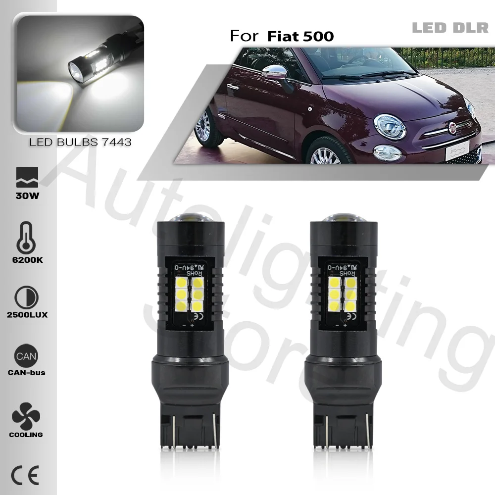 Ксеноновые белые светодиодные лампы W21/5W 7443 7440 Canbus без ошибок для Fiat 500 500C 500L 2012-Up