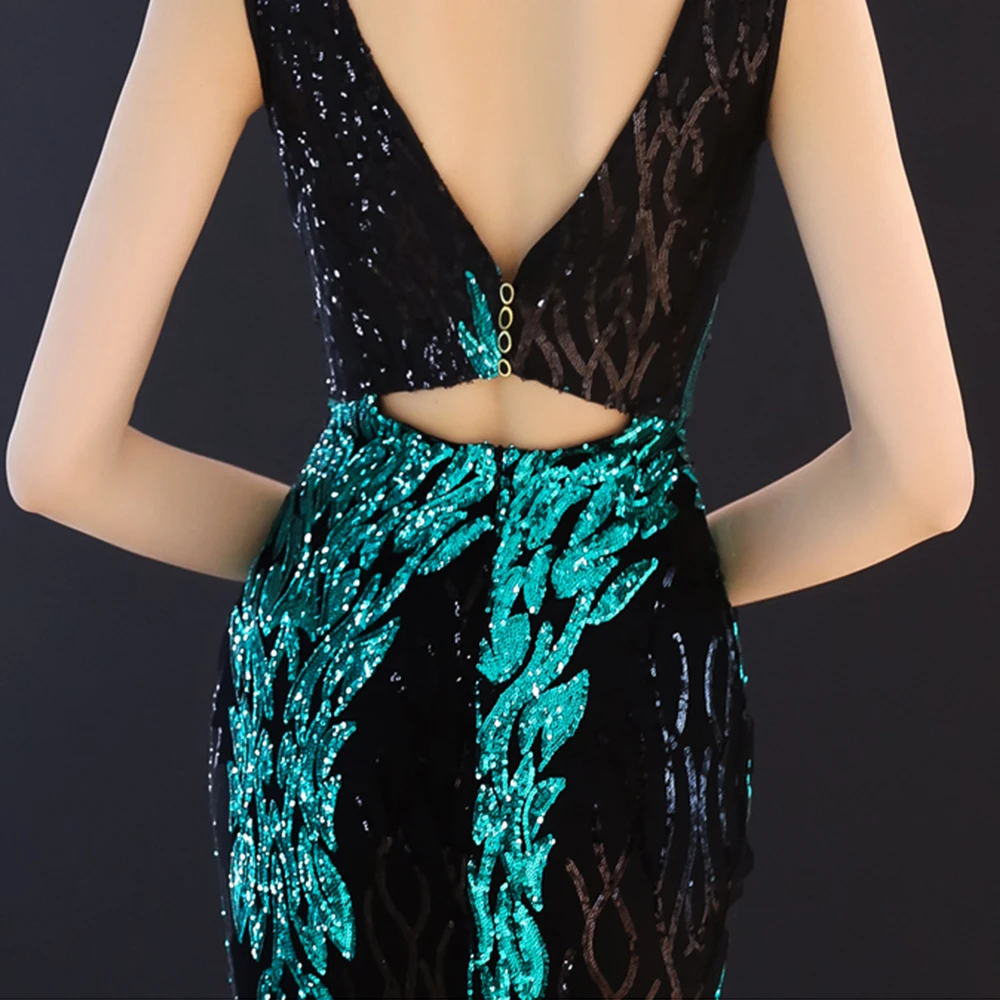 Вечернее платье, сексуальное, с глубоким v-образным вырезом, Robe De Soiree, без рукавов, длина до пола, женские вечерние платья, с блестками, вечерние платья F120