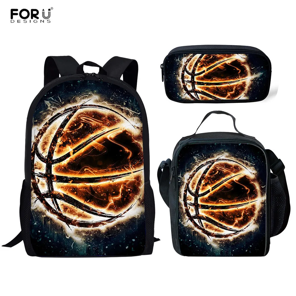 

FORUDESIGNS 2019 New Basketball Printing Kids Boys School Bag Set Children Backpack Pencil Pouch Schoolbag Mochila Escolar