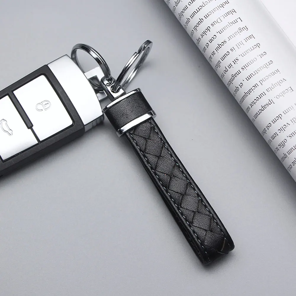Универсальный тканый Кожаный Автомобильный брелок для ключей, автомобильный брелок, двойное кольцо, металлический сплав, брелок для ключей, ключница для мужчин - Название цвета: Silver Chain