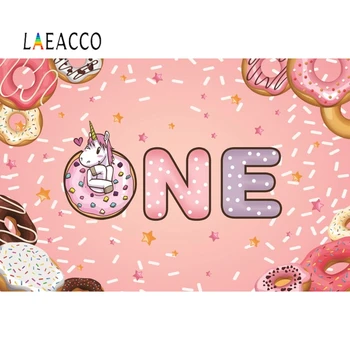 

Laeacco Baby Child One 1st Birthday Party Donut Unicorn Photography Backdrops Photographic Background Photocall For Photo Studio