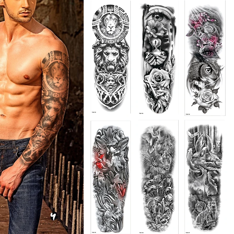 1 Sheets Full Arm Leg Extra Large Temporary Tattoos, Body Art For Men ...