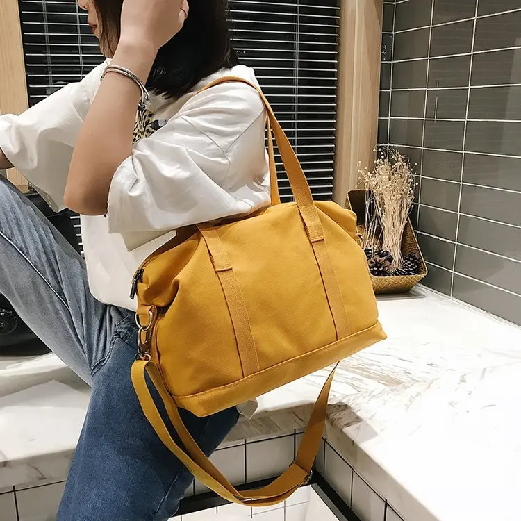 

Simple Portable Canvas Bag Women's Short Distance Large Capacity Travel Bag Student Messenger Single Shoulder Bag