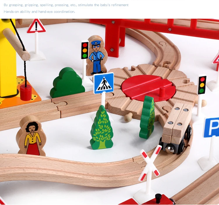 Монтессори, 100 деталей, Elm Rail trafage Scene, маленький паровозик, набор, деревянная дорожка, детская головоломка, сделай сам, сборные строительные блоки, игрушки