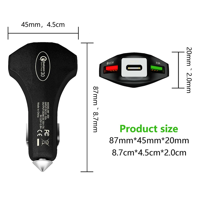 QC3.0 12V 3.5A Быстрая зарядка двойной USB Автомобильное зарядное устройство type-C Быстрая зарядка для iphone EX huawei samsung Xiaomi