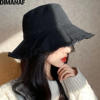 

Summer Women Bucket Hats Denim Cap Sun Hats Chic Elegant Fashion Lady Solid Hat Cotton Casual Tassel Summer Beach Holiday Black