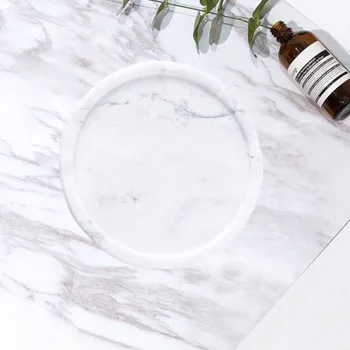 

Natural Marble Ring Jewelry Dish Decorative Trinket Tray Dessert Plate Wedding Accessories Gift (Grayish White)