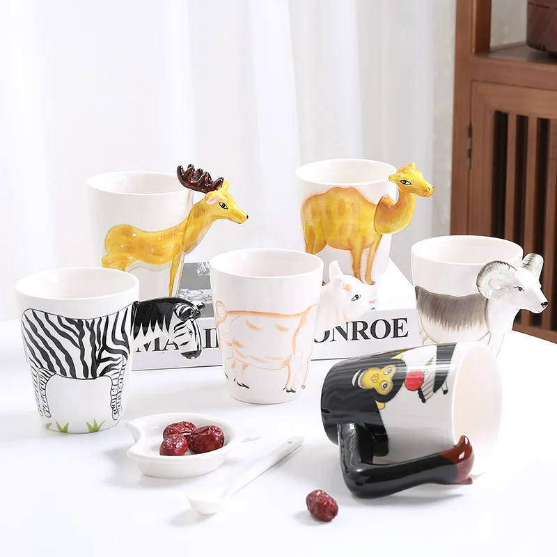 

Creative Ceramic Mug 3D Three-Dimensional Animal Drinkware Large Capacity Breakfast Milk Coffee Cup Friend Personalized Gift