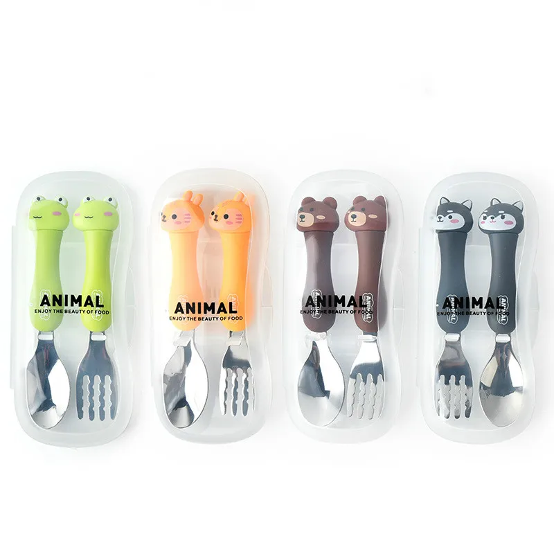 2pcs Tableware Cartoon Kids Spoon and Fork Set Stainless Steel Cute Fork Spoon Baby Spoons Kids Fork Baby Gadgets Baby Spoon Set