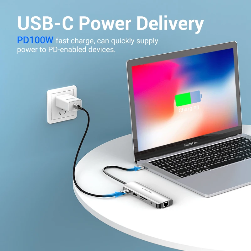 VENTION USB C Hub for MacBook Pro, 7 in 1 USB C Multiport Adapter with 4k  HDMI 100W PD USB 3.0 Ports SD/TF, USB C Dock Compatible with MacBook