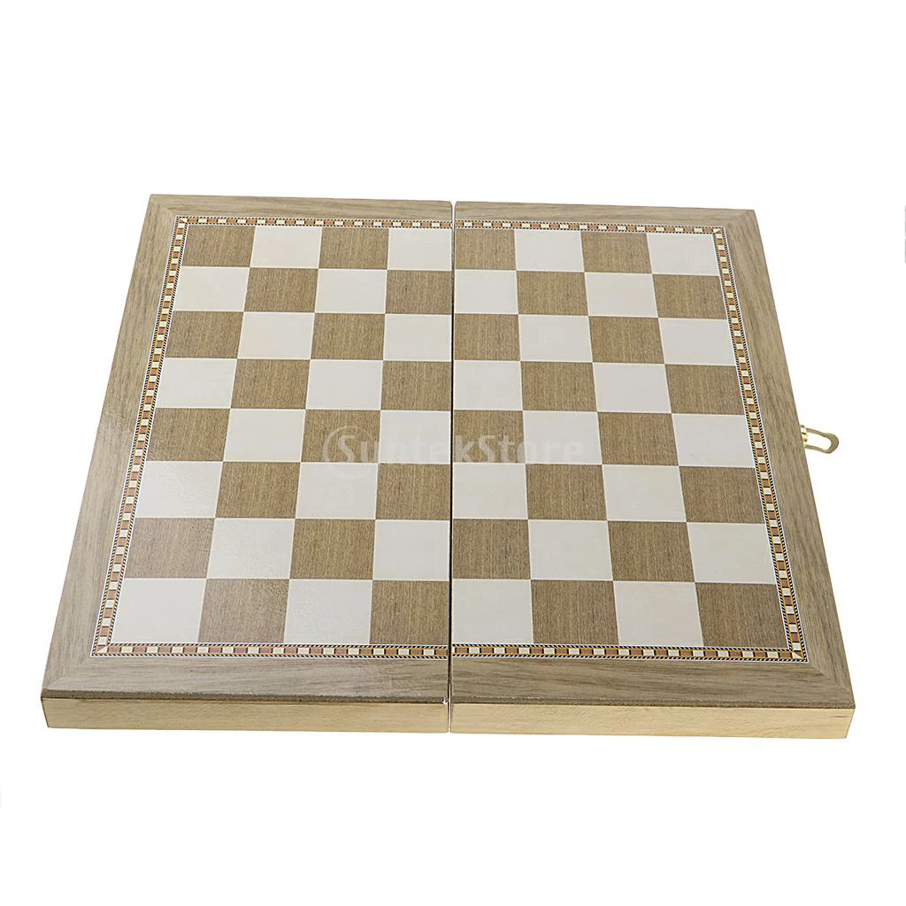 24x24cm Premium Folding Wood Chess Set Built in Storage & Round Extra Pieces