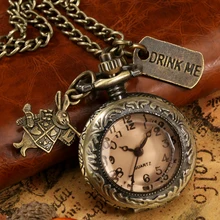 

Small Pocket Watch Rabbit Tag Retro Bronze Display Quartz Pocket Watch Pendant Clock Birthday Gifts for Women Карманные часы