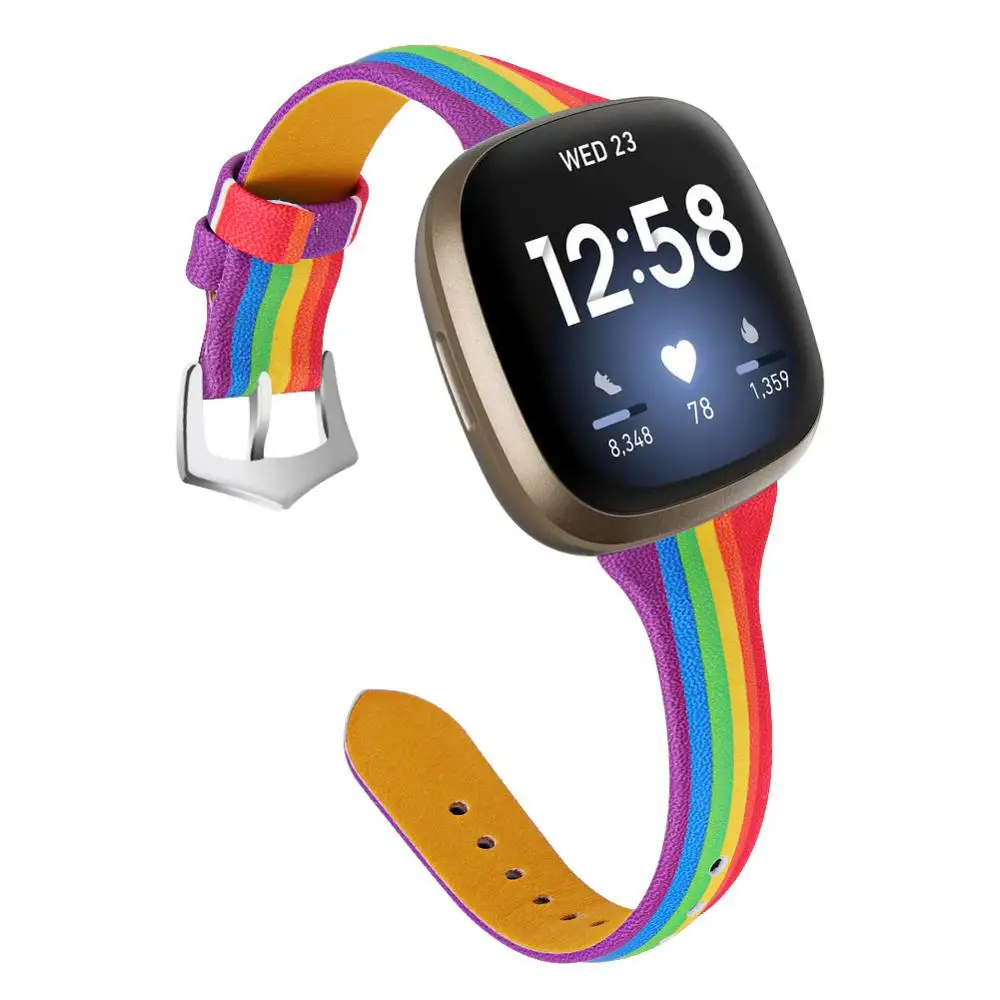 Colorato Cinturino In Pelle Per Fitbit Versa 3 Smart Watch Arcobaleno Sottile Cinturino In Pelle Per Fitbit Versa3/Per Fitbit Senso Della Fascia