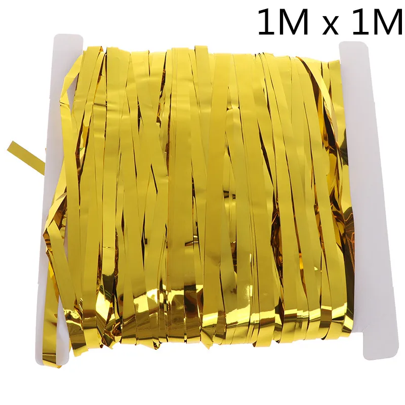 1X1 M Gold 1 м 2 м цветные металлические блестки из фольги, бахрома, занавеска, украшение на день рождения, свадебная фотография, фон, занавеска, реквизит для фотографий - Цвет: 1X1 M Gold