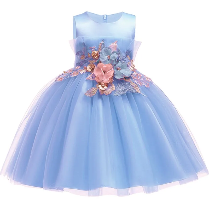 

2019 Lace Sequins Formal Evening Wedding Gown Tutu Princess Dress Flower Girls Children Clothing Kids Party For Girl Clothes