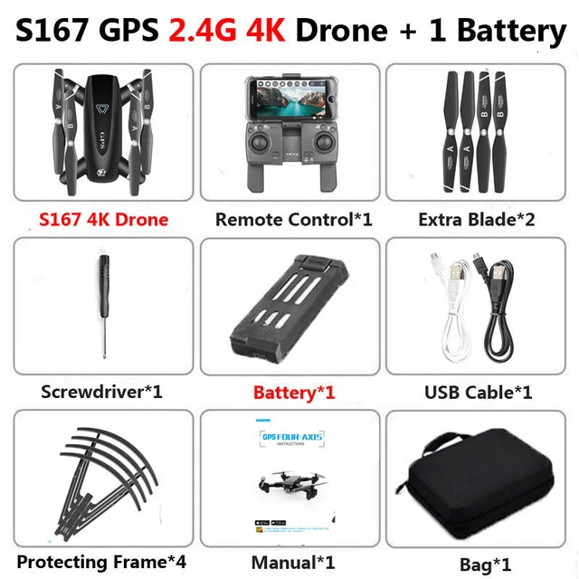 2.4G 4K 1B Bag S167 gps Дрон с камерой 5G RC Квадрокоптер Дрон 4K wifi FPV складной вне точки Летающий жесты фотографии вертолет для видеосъемки игрушка - Цвет: 2.4G 4K 1B Bag